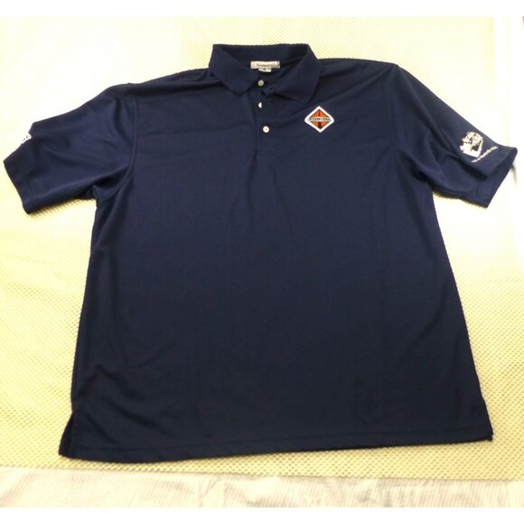International A26 Featherlite Polo Shirt XL Navy Built In Huntsville Alabama Emb - Picture 1 of 10